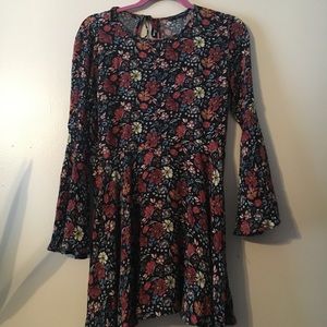 Floral Bell Sleeve Dress (navy blue not black)